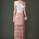 Beaded Fringe Sequin Maxi Skirt
