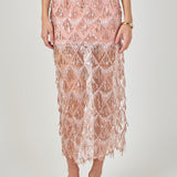 Beaded Fringe Sequin Maxi Skirt
