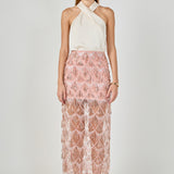 Beaded Fringe Sequin Maxi Skirt