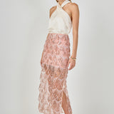 Beaded Fringe Sequin Maxi Skirt