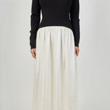 Satin Combo Knit Top Maxi Dress