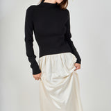 Satin Combo Knit Top Maxi Dress