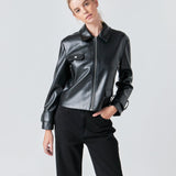 Zip Up Cropped Faux Leather Jacket