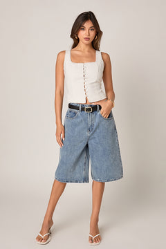 Lace Trim Linen Top