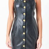 PU Button Down Mini Dress