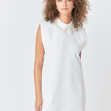 Pearl Collar Sleeveless Mini Dress