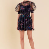 Ruffled Mesh Mini Dress