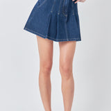 Pleated Denim Mini Skirt