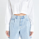 Oversized Cropped Shirts with Pocket