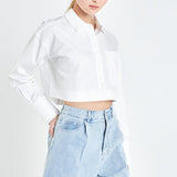 Oversized Cropped Shirts with Pocket