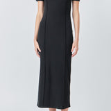 Overlock Piping Knit Maxi Dress