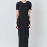 Overlock Piping Knit Maxi Dress