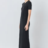 Overlock Piping Knit Maxi Dress