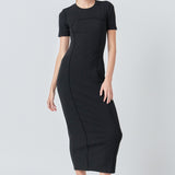 Overlock Piping Knit Maxi Dress