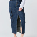 Denim Cargo Maxi Skirt