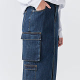 Denim Cargo Maxi Skirt