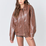 Faux Leather Collared Jacket