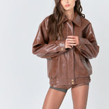 Faux Leather Collared Jacket