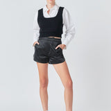 Cropped Knit Top Over Shirt