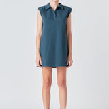 Power Shoulder Polo Mini Dress