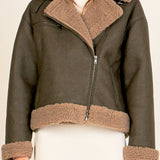 Faux Leather Jacket with Sherpa Lining