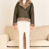 Faux Leather Jacket with Sherpa Lining