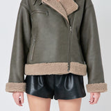 Faux Leather Jacket with Sherpa Lining