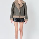 Faux Leather Jacket with Sherpa Lining