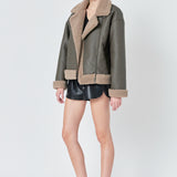 Faux Leather Jacket with Sherpa Lining