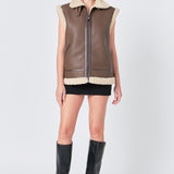 Sherpa Lined Faux Leather Vest