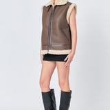 Sherpa Lined Faux Leather Vest