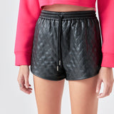 Faux Leather Diamond Stitch Shorts