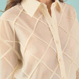 Alix Textured Checked Organza Long Sleeve Shirt