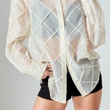 Alix Textured Checked Organza Long Sleeve Shirt