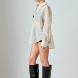 Alix Textured Checked Organza Long Sleeve Shirt