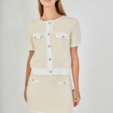 Round Neck Short Sleeve Cardigan Sweater