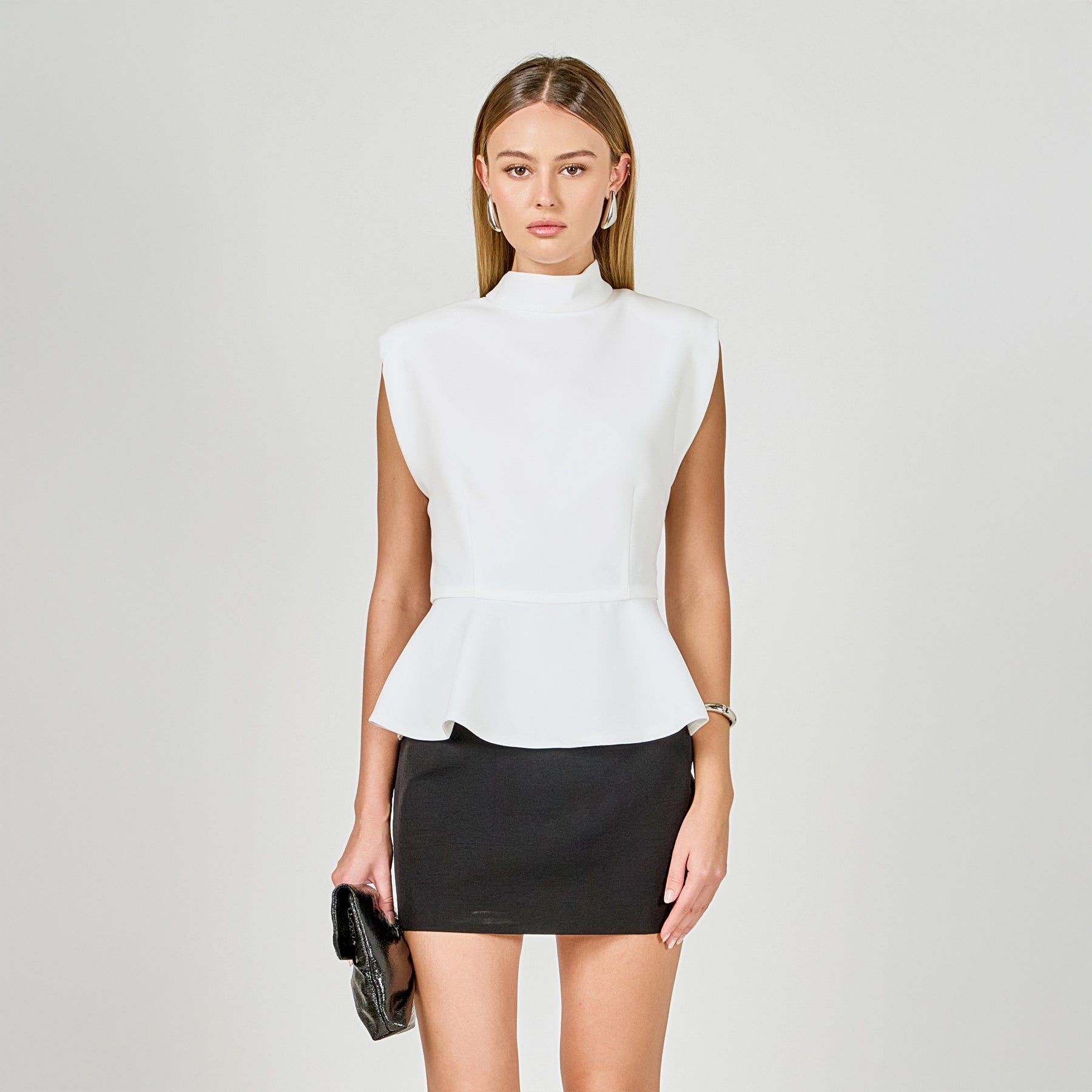 Mock Neck Sleeveless Peplum Top