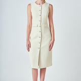 Jewel Buttoned Sleeveless Midi Dress