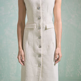 Jewel Buttoned Sleeveless Midi Dress