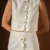 Catherine Scallop Edge Cropped Linen Vest