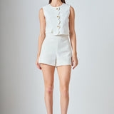 Catherine Scallop Edge Cropped Linen Vest