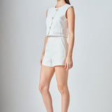 Catherine Scallop Edge Cropped Linen Vest