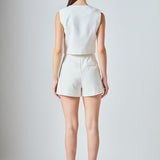 Catherine Scallop Edge Cropped Linen Vest