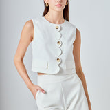 Catherine Scallop Edge Cropped Linen Vest