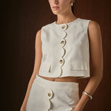 Catherine Scallop Edge Cropped Linen Vest