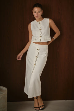 Catherine Scallop Edge Cropped Linen Vest