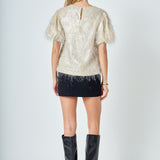 Fringe Puff Sleeve Top