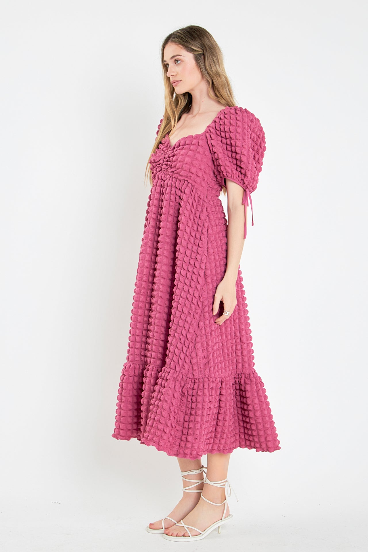 endless rose puff sleeve sweetheart textured midi dress NWT Anthropologie Endless Rose Puff-Sleeve Sweetheart Textured Midi Dress S
