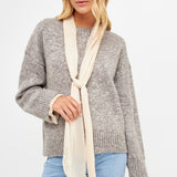 Knit Sweater with Contrast Neck Tie