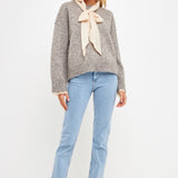 Knit Sweater with Contrast Neck Tie